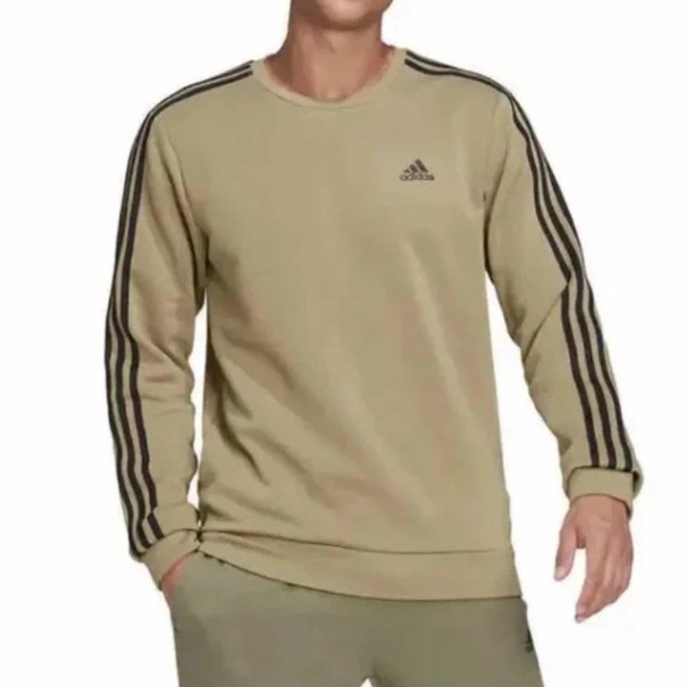 NEW Adidas Prime Green 3 Stripe Athletic Crewneck Fleece Sweatshirt Large